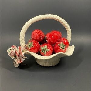 Vintage Ceramic Basket with Strawberries